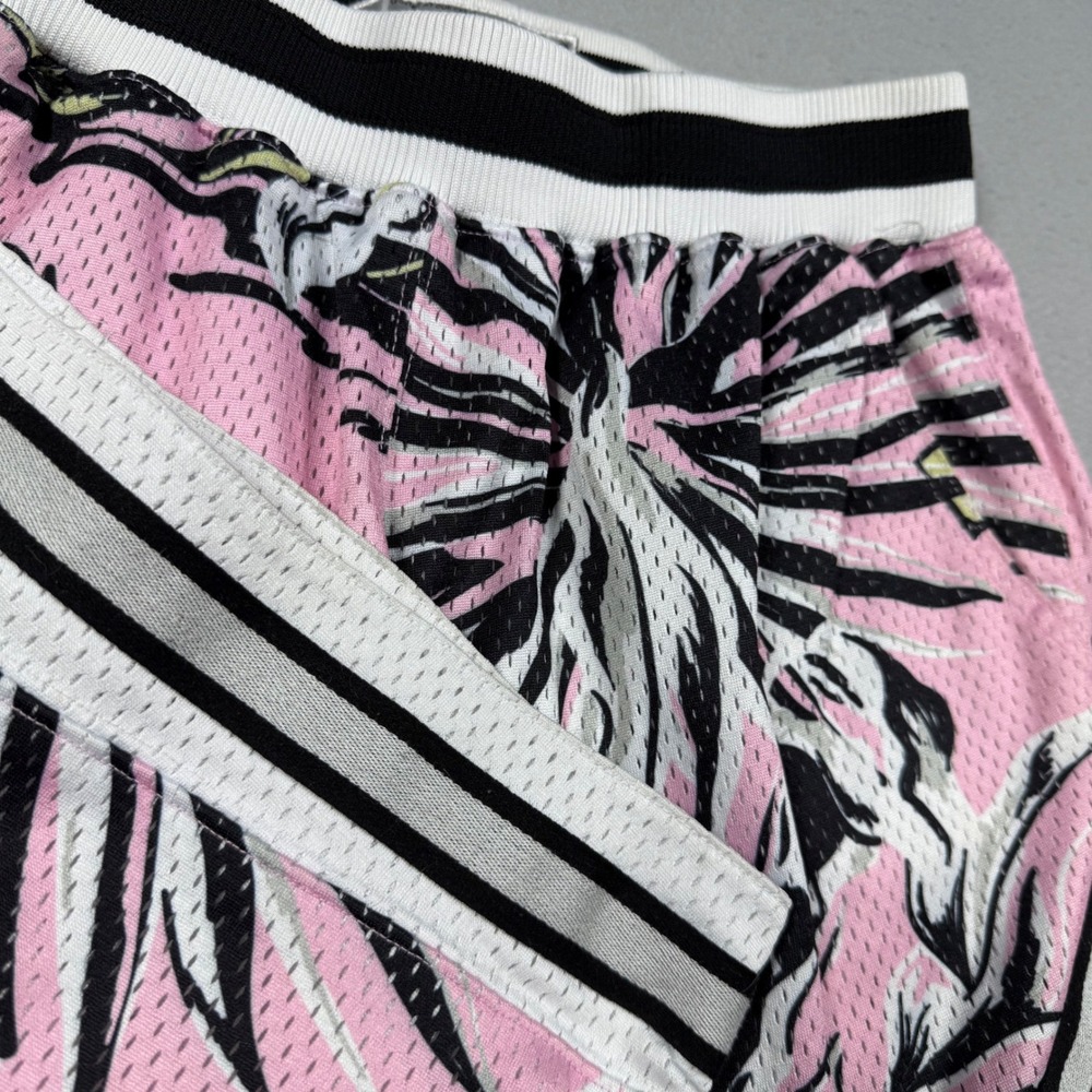 Pink Dolphin Mens Tropical Mesh Basketball Shorts Pink‎ White Palm Leaf Print S